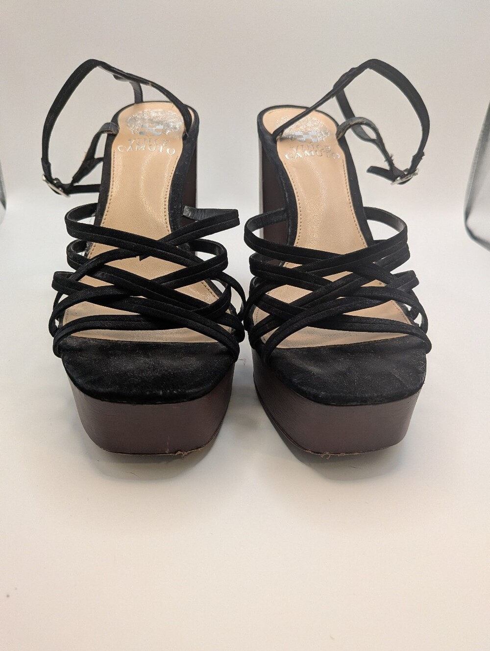 Vince Camuto Strappy Black Platform Sandals Retro - Size 7.5